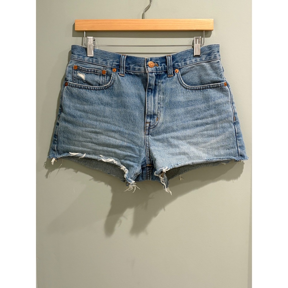 Madewell Relaxed Denim Shorts Medium Wash Raw Hem High Rise Size 27